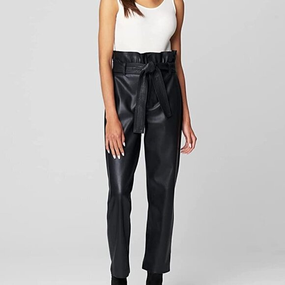 Blank NYC Vegan Leather Straight Leg Paperbag Pants - Picture 1 of 11